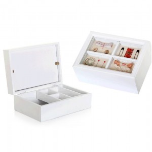 Caja de costura de madera lacada - Color blanco (24x17x10 cm)