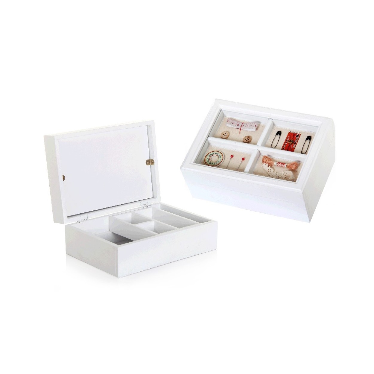 Caja de costura de madera lacada - Color blanco (24x17x10 cm)