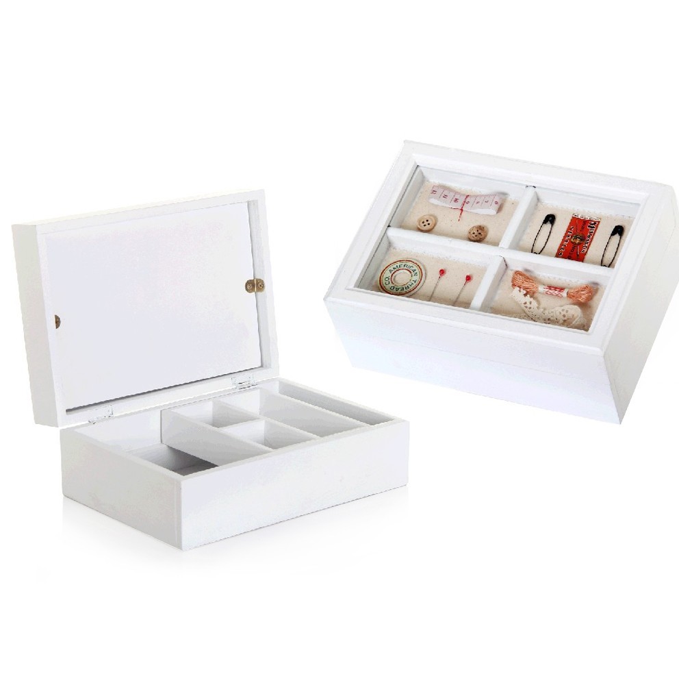 Caja de costura de madera lacada - Color blanco (24x17x10 cm)