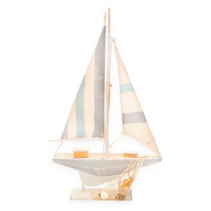 FIGURA DECORATIVA BARCO VELERO MADERA NÁUTICO 25X4X42CM