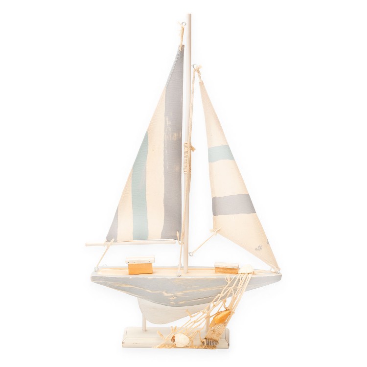 FIGURA DECORATIVA BARCO VELERO MADERA NÁUTICO 25X4X42CM
