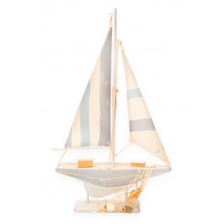 FIGURA DECORATIVA BARCO VELERO MADERA NÁUTICO 25X4X42CM