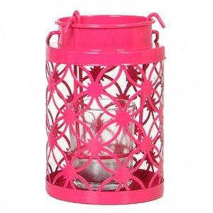 Supporto di candela di Metallo Rosa (14x12.5 cm) con vetro in Cristallo