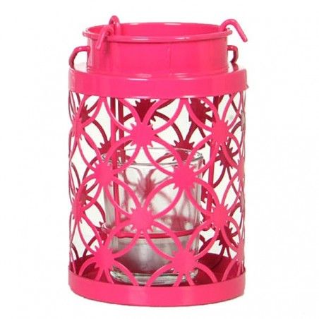 Portavelas de Metal color Rosa (14x12.5 cm) con vaso de Cristal
