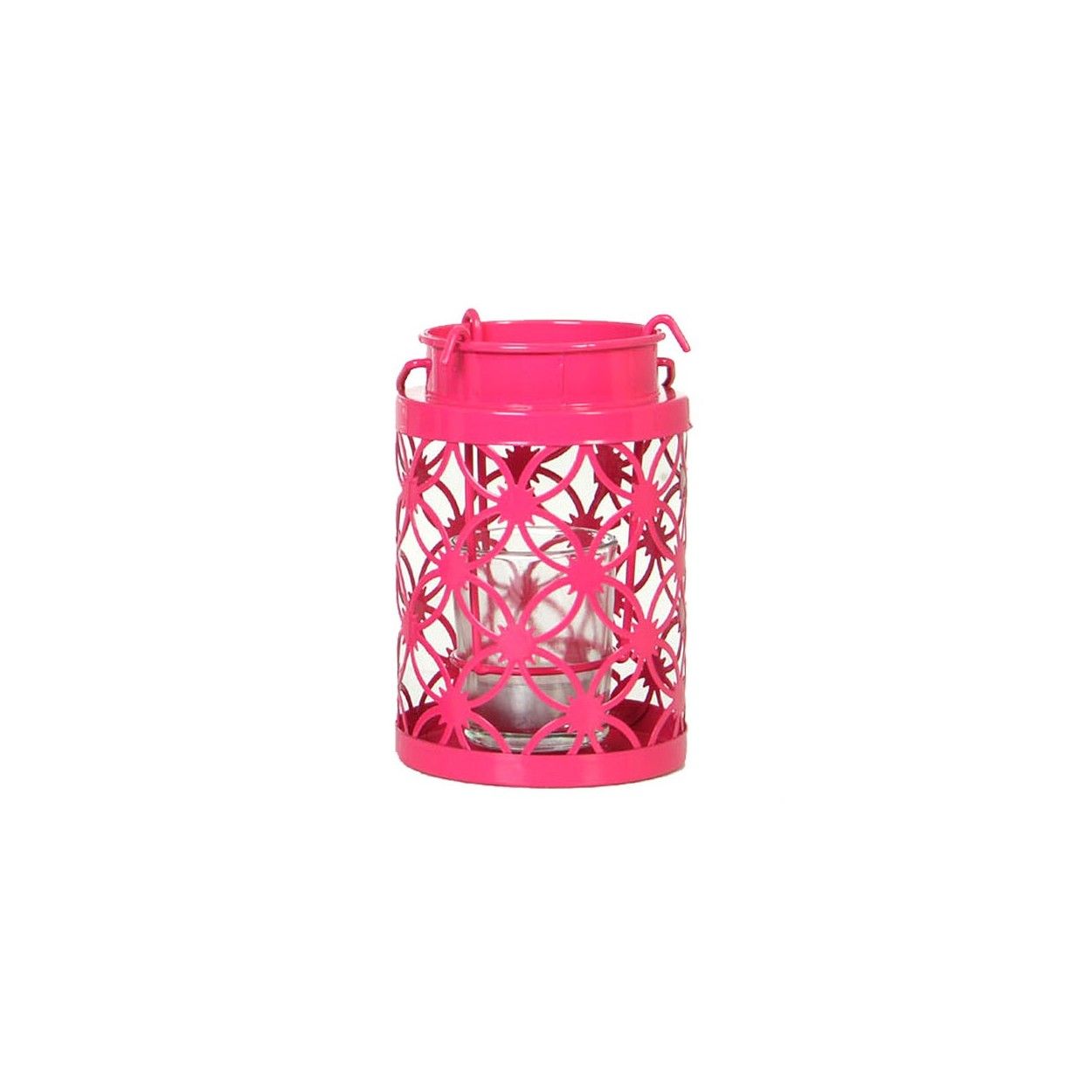Portavelas de Metal color Rosa (14x12.5 cm) con vaso de Cristal