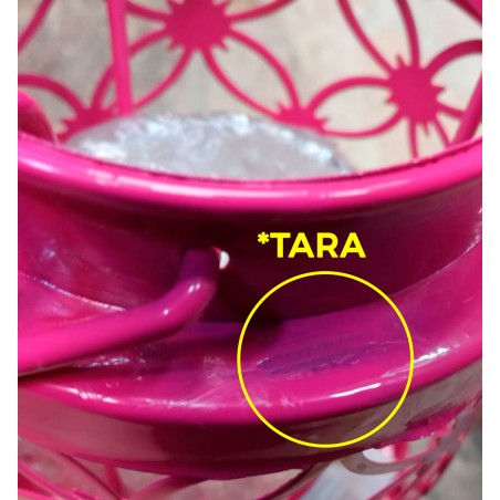 *TARA* Portavelas de Metal color Rosa 14x12,5cm con vaso de Cristal
