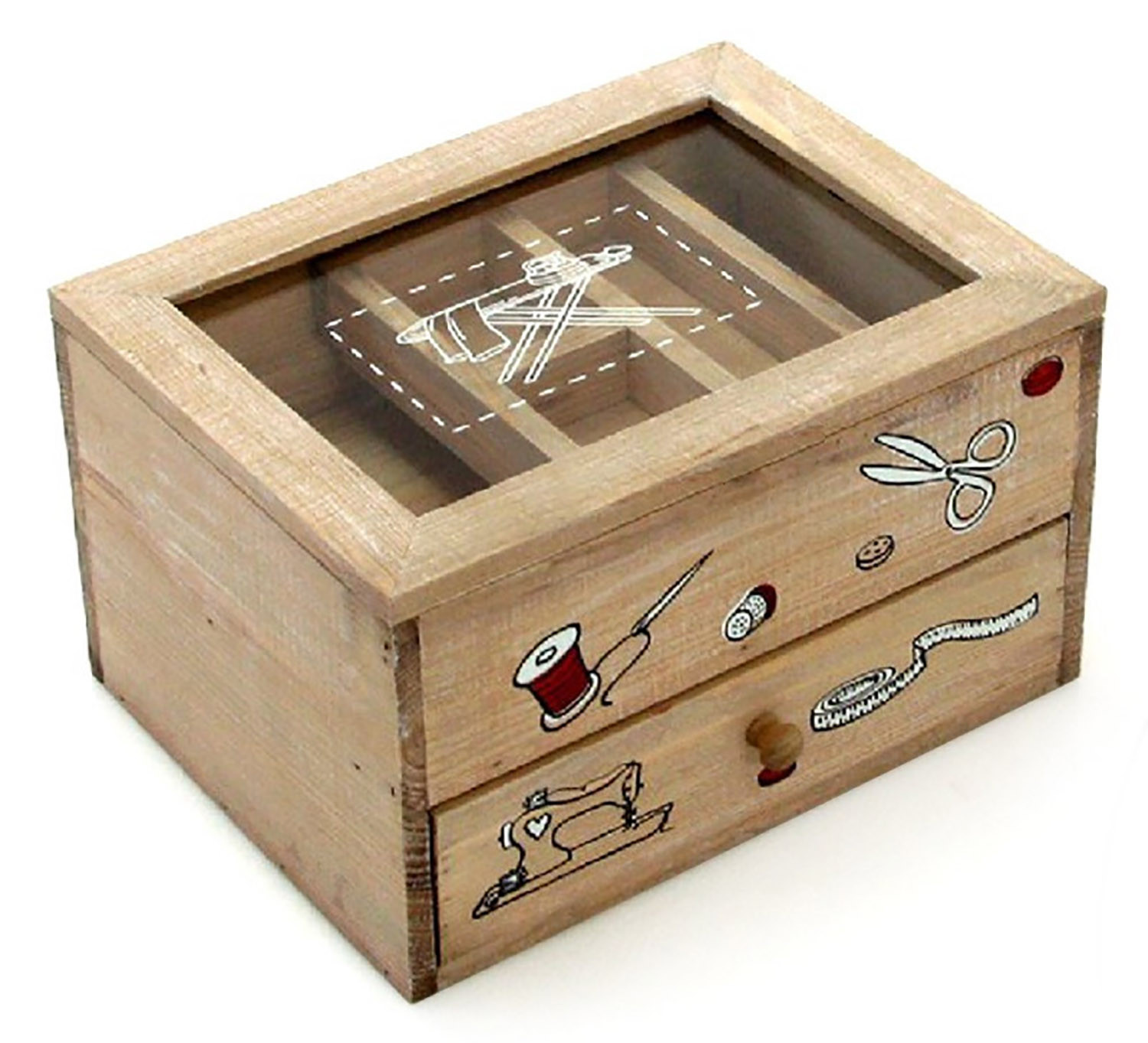 1 cassetto scatola da cucito di legno (24x20x14 cm) 