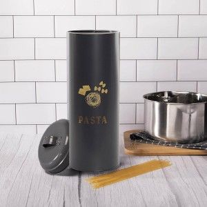 *TARA* Bote Negro para Pasta de Metal 3000 ML,  Espaguetis Tarro de Almacenamiento con tapa Metálicos 10,8x10,8x32,8 cm