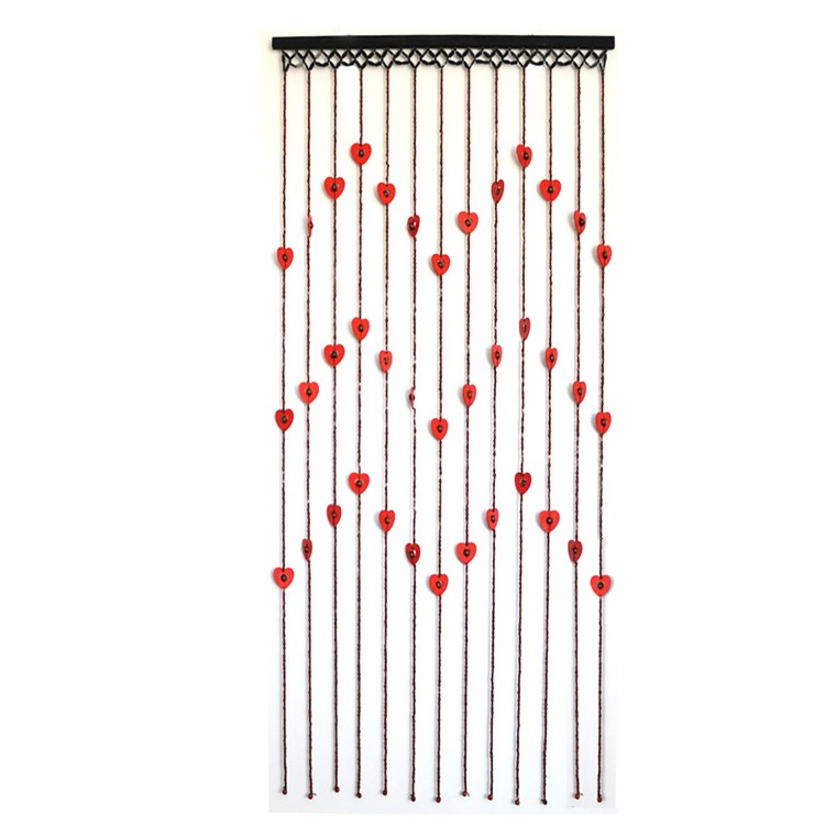 Cortina para Puerta de Bambú Natural, color Madera, con Corazones Rojos. Sostenible, exenta de plástico 90cm X 180cm-Hogar y Más