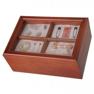Caja de costura de madera lacada - Color marrón (24x17x10 cm)