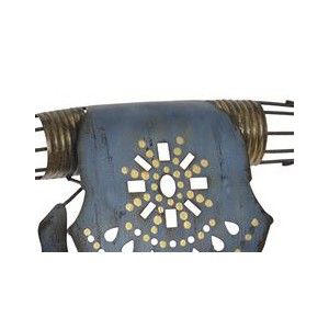 Decoración de Metal con Acabado envejecido y  forma de Cráneo de Vaca, color Azul. Diseño Étnico/Boho - Hogar y Mas