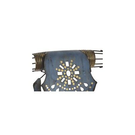 Decoration of Metal with distressed Finish and form of a Cow Skull, Blue color. Design Ethnic/Boho - Home and More
