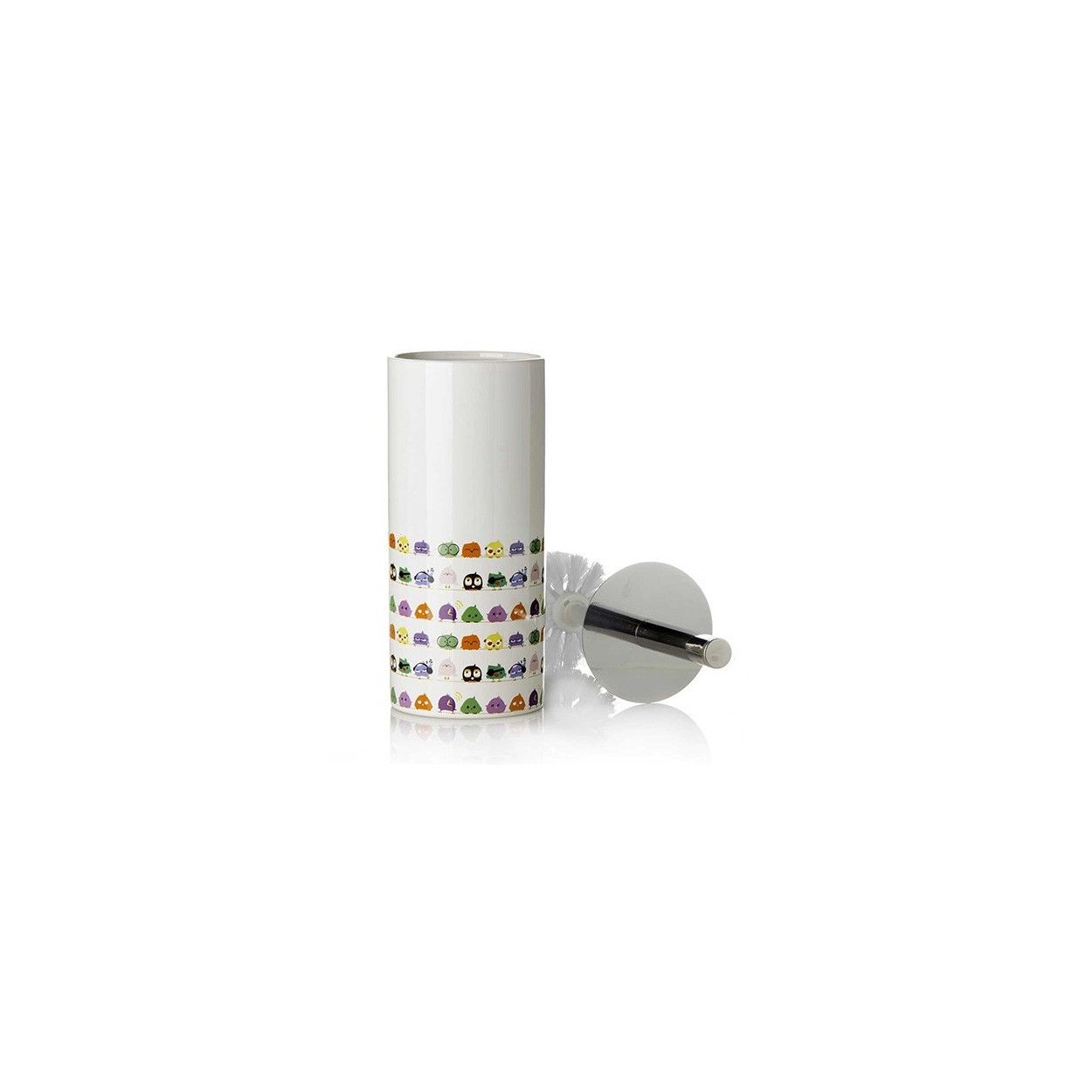 Escobillero cerámica blanco con escobilla pájaros (10x10x32)