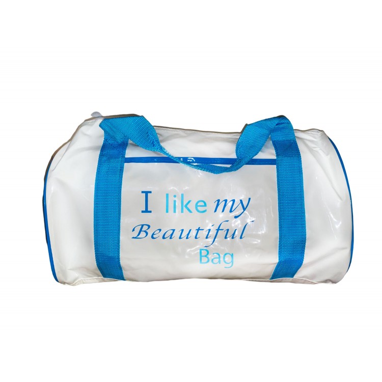BOLSA DEPORTIVA BLANCA "I LIKE MY BEATIFUL BAG" PVC 41X22X22CM