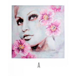 Cuadro Pintado a Mano de Mujer con Flores 100x100 cm (2 Diseños)