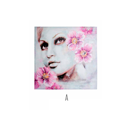 Cuadro Pintado a Mano de Mujer con Flores 100x100 cm (2 Diseños)