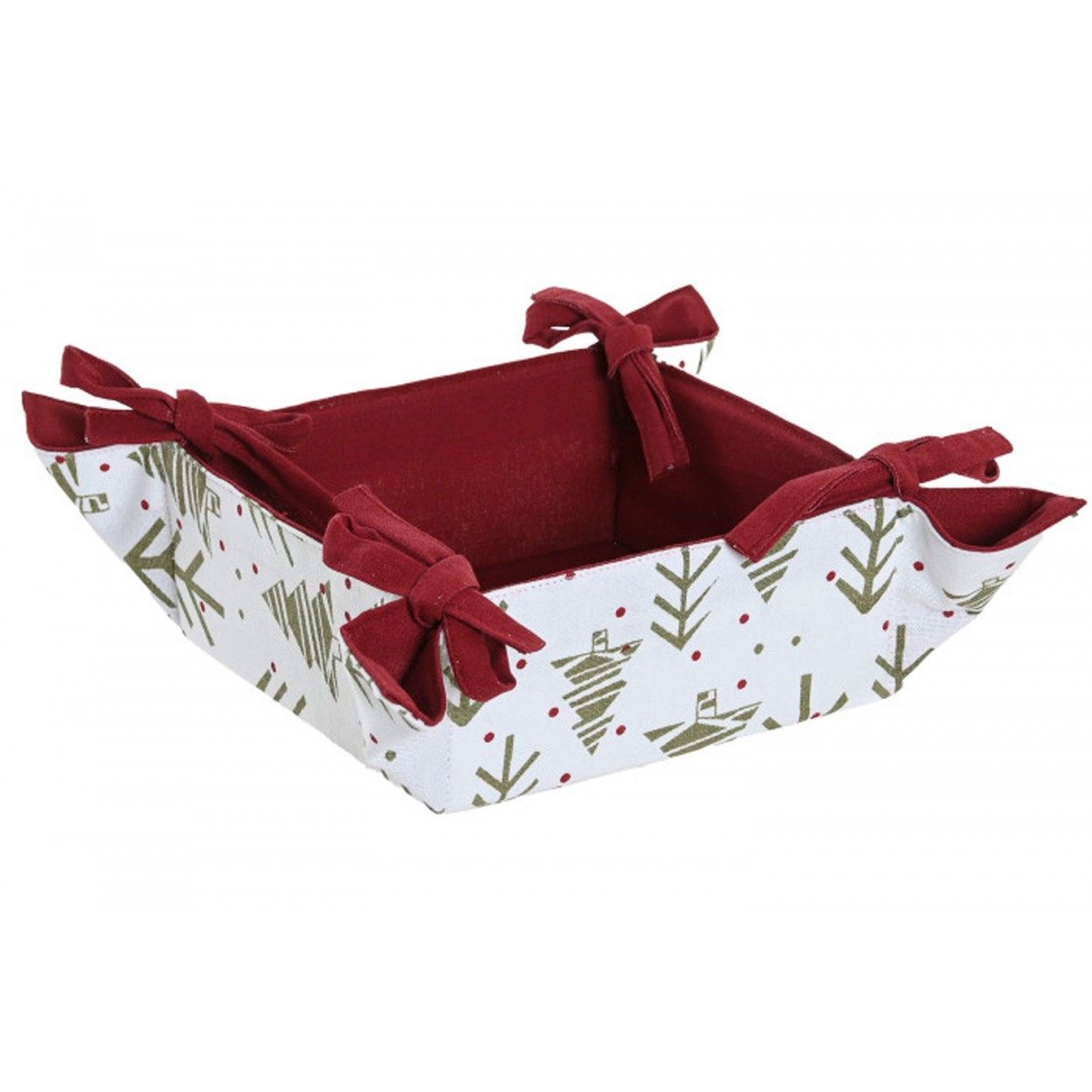 CESTA PAN CENTRO MESA ALGODÓN NAVIDEÑO ARBOLES VERDE 30X30X8CM