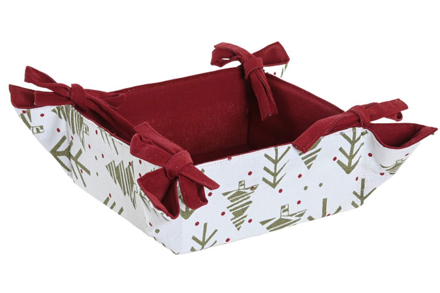 CESTA PAN CENTRO MESA ALGODÓN NAVIDEÑO ARBOLES VERDE 30X30X8CM