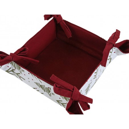 CESTA PAN CENTRO MESA ALGODÓN NAVIDEÑO ARBOLES VERDE 30X30X8CM