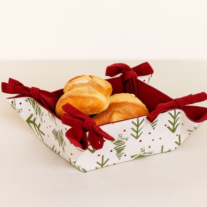 CESTA PAN CENTRO MESA ALGODÓN NAVIDEÑO ARBOLES VERDE 30X30X8CM