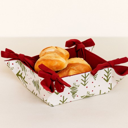 CESTA PAN CENTRO MESA ALGODÓN NAVIDEÑO ARBOLES VERDE 30X30X8CM