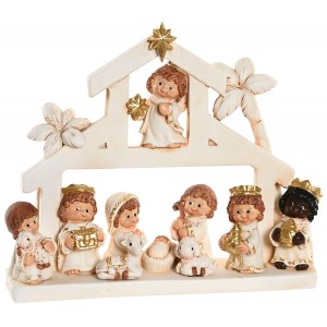 PORTAL DE BELÉN NACIMIENTO RESINA BLANCO DORADO 22X5,6X18CM