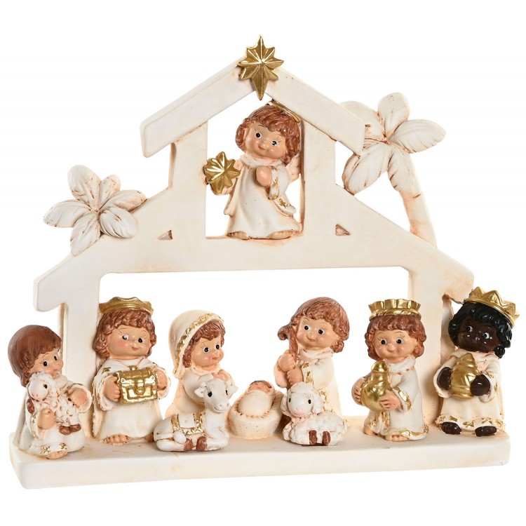 PORTAL DE BELÉN NACIMIENTO RESINA BLANCO DORADO 22X5,6X18CM