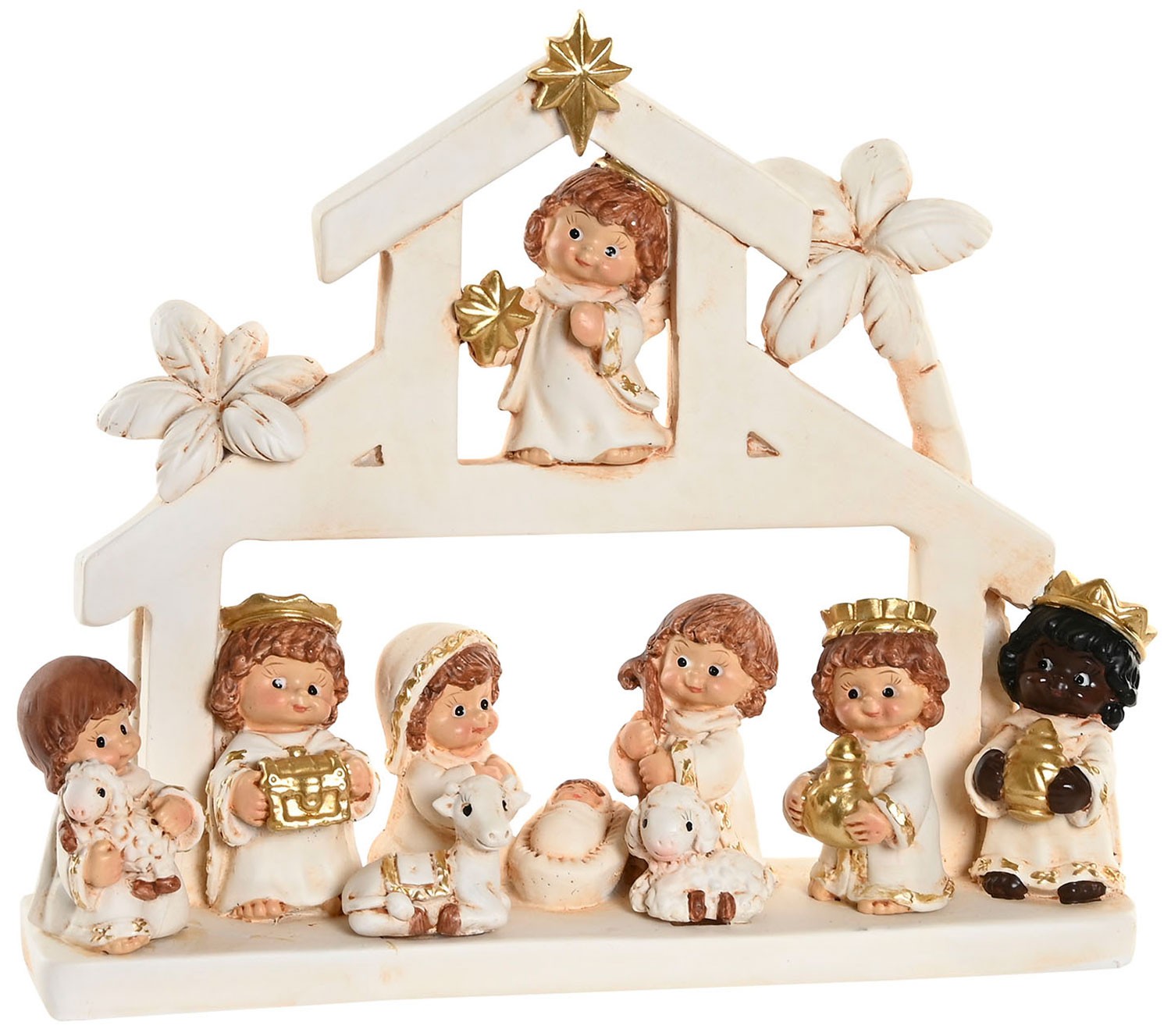 PORTAL DE BELÉN NACIMIENTO RESINA BLANCO DORADO 22X5,6X18CM