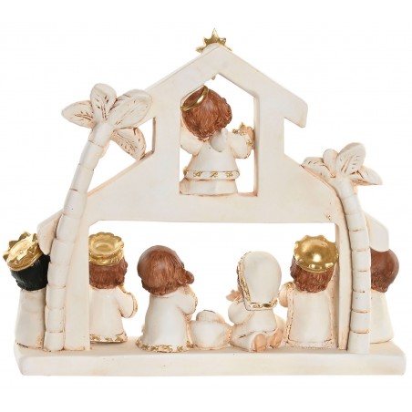 PORTAL DE BELÉN NACIMIENTO RESINA BLANCO DORADO 22X5,6X18CM