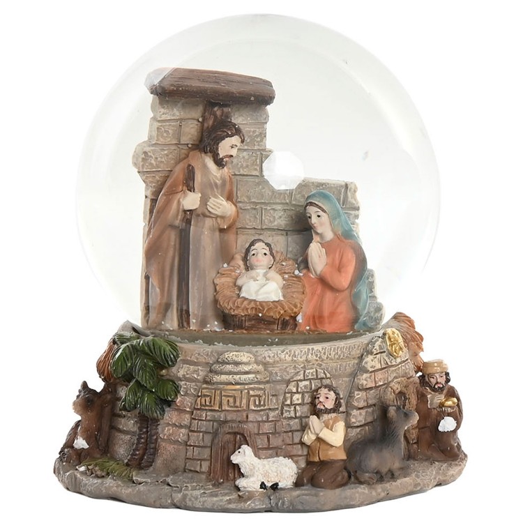 BOLA NIEVE NAVIDAD LED NACIMIENTO 11X11X13CM