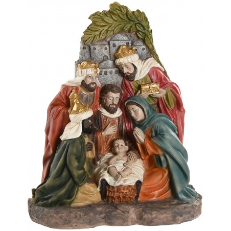 FIGURA NACIMIENTO ADORACIÓN REYES MAGOS RESINA MULTICOLOR 20,5CM