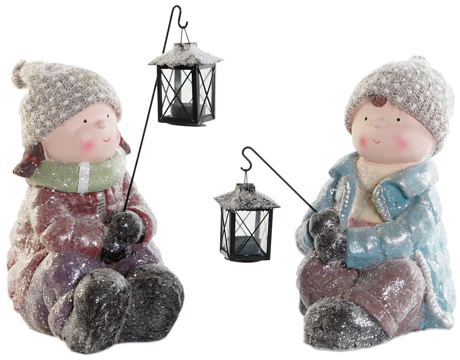 FIGURA NIÑOS FAROL 34CM FIBRA DE VIDRIO NIEVE