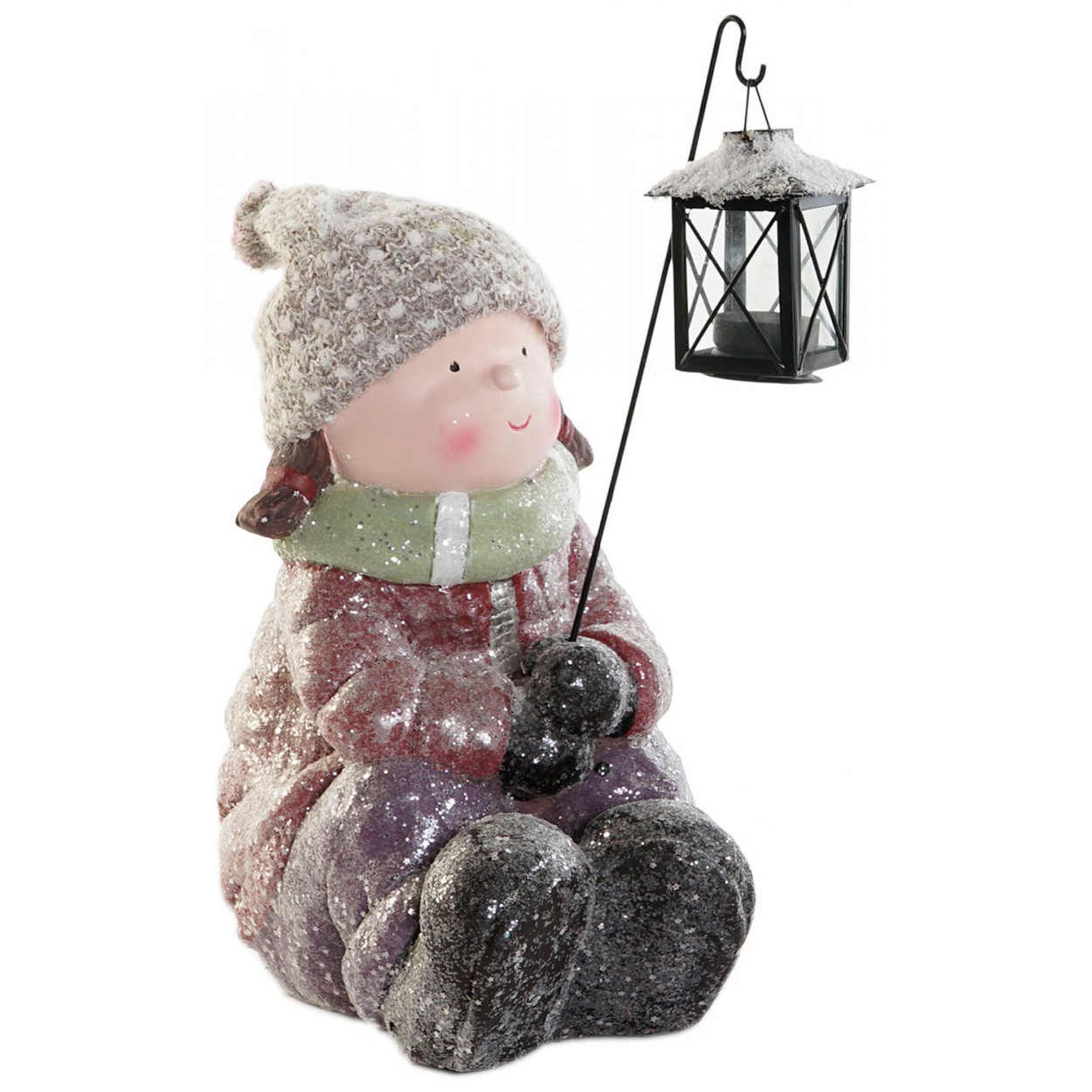 FIGURA NIÑOS FAROL 34CM FIBRA DE VIDRIO NIEVE