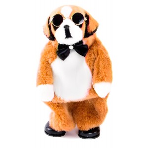 PERRO BAILARÍN PELUCHE GAFAS Y PAJARITA MUSICAL 28CM