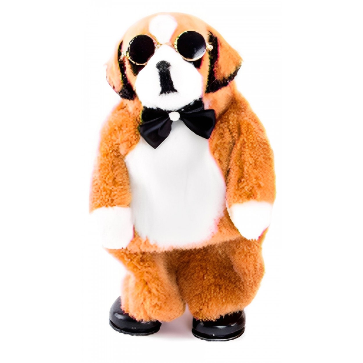 PERRO BAILARÍN PELUCHE GAFAS Y PAJARITA MUSICAL 28CM