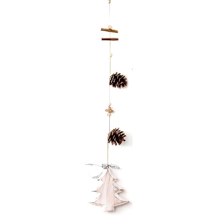 DECORACIÓN COLGANTE RÚSTICA NAVIDEÑA 64CM MADERA Y PIÑAS