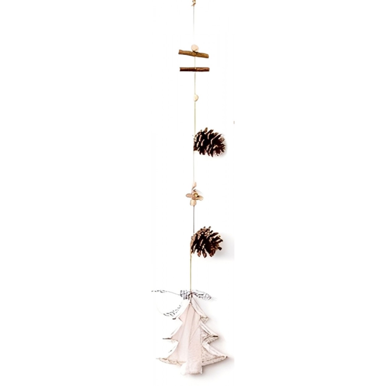 DECORACIÓN COLGANTE RÚSTICA NAVIDEÑA 64CM MADERA Y PIÑAS