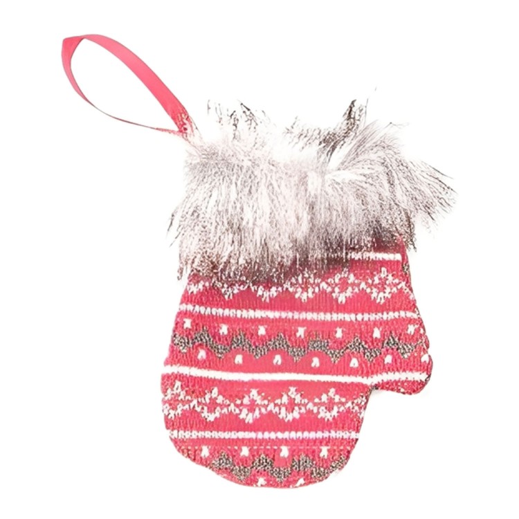 ADORNO NAVIDEÑO TELA COLGANTE MANOPLA CON PELO 18CM