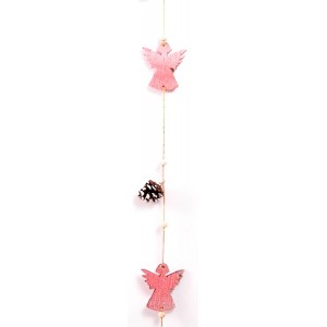 DECORACIÓN COLGANTE NAVIDEÑA MADERA 135CM GUIRNALDA VERTICAL ROSA