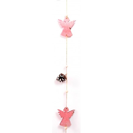 DECORACIÓN COLGANTE NAVIDEÑA MADERA 135CM GUIRNALDA VERTICAL ROSA