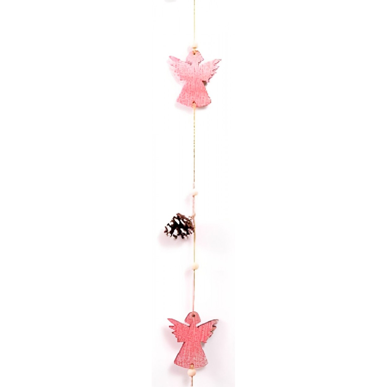 DECORACIÓN COLGANTE NAVIDEÑA MADERA 135CM GUIRNALDA VERTICAL ROSA
