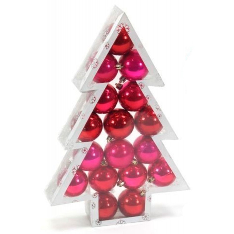 SET 17 BOLAS ROJAS 6CM BRILLANTE 3 TONOS