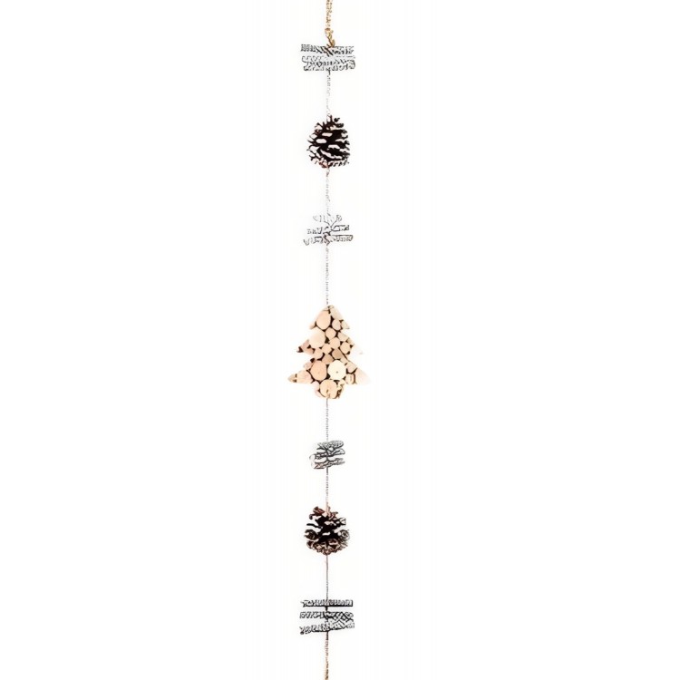GUIRNALDA COLGANTE NAVIDAD MADERA NATUR DECORACION NAVIDEÑA 110CM