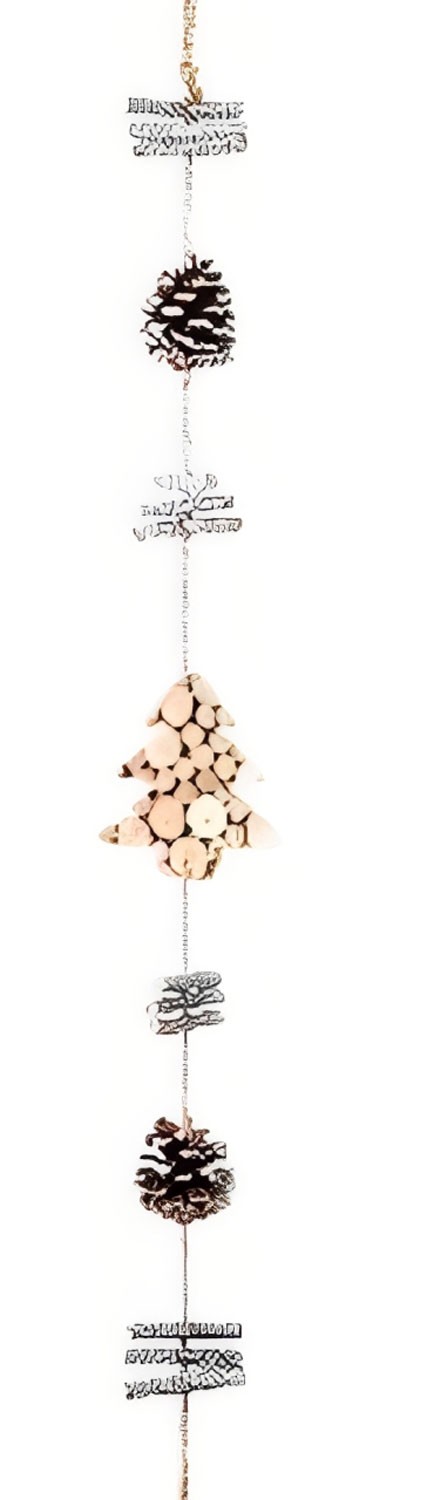 GUIRNALDA COLGANTE NAVIDAD MADERA NATUR DECORACION NAVIDEÑA 110CM