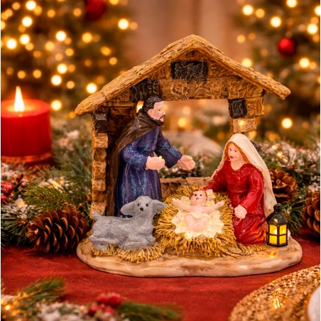 NACIMIENTO RESINA NAVIDEÑO PORTAL Y FAMILIA 8X6X3,5CM