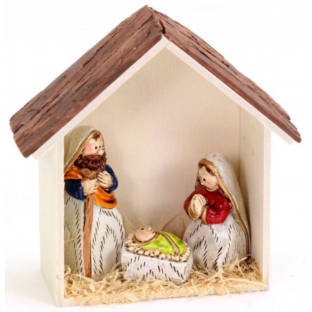 PORTAL BELEN NAVIDEÑO CASITA MADERAY FAMILIA 9,5CM NACIMIENTO RÚSTICO
