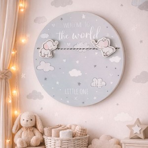 PORTAFOTOS INFANTIL CIRCULAR MADERA MDF ELEFANTES 25CM