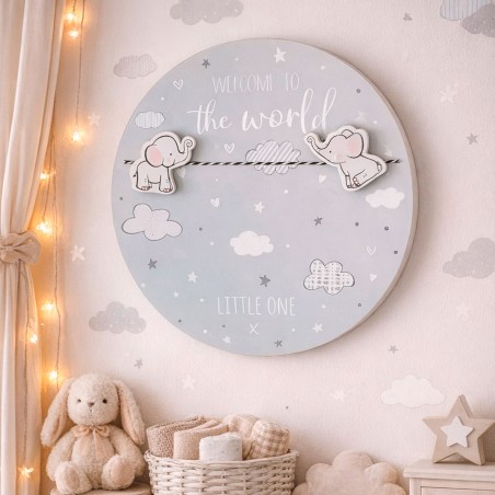 PORTAFOTOS INFANTIL CIRCULAR MADERA MDF ELEFANTES 25CM