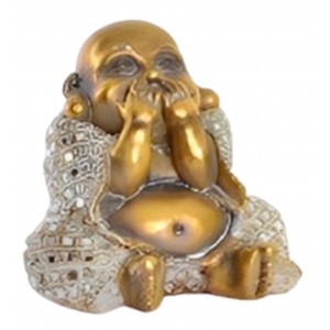 FIGURA BUDA SABIO RESINA DORADO DECORACION ZEN 13X13CM
