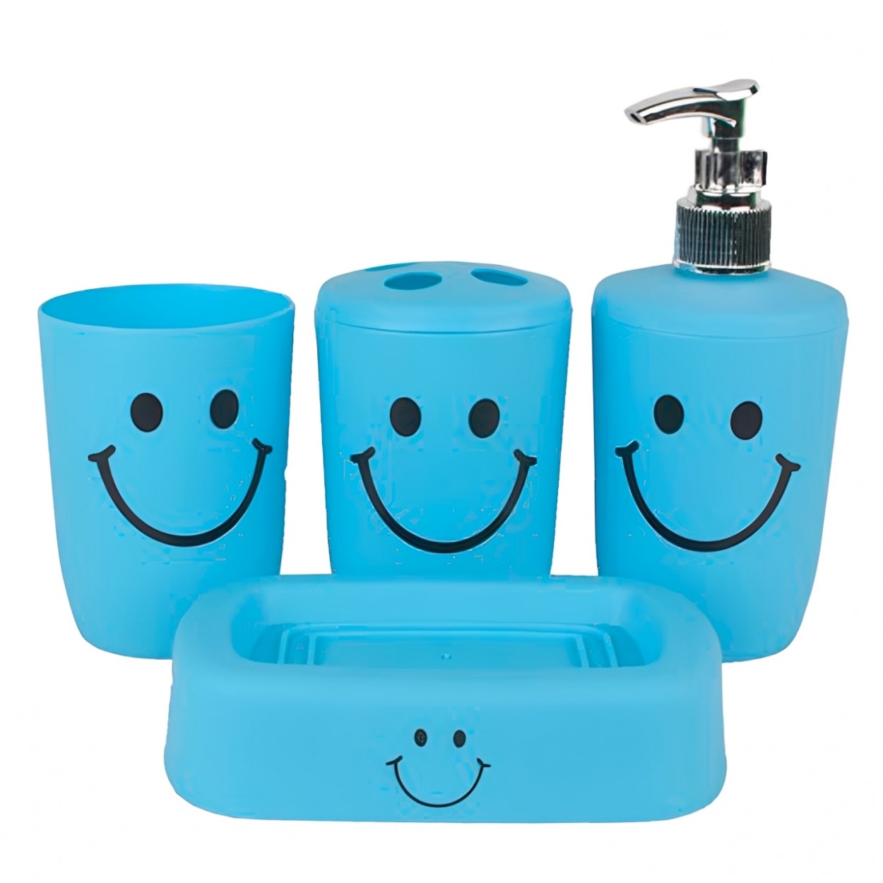 JUEGO DE BAÑO INFANTIL 4 PIEZAS PVC  SMILE AZUL 16x7CM